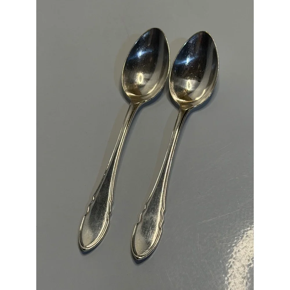 VTG Coffee‎ Spoon Silver Stainless Steel Scalloped Edge Flatware Set of 2